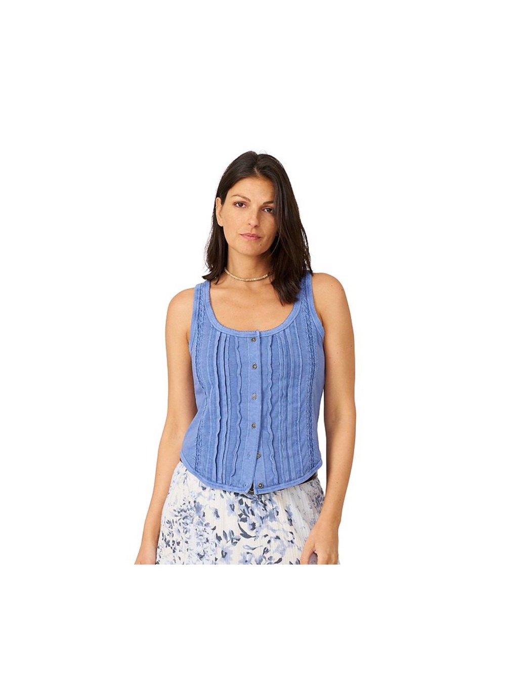 Women's Flint & Moss Button Front Lace Trim Tank Size Large